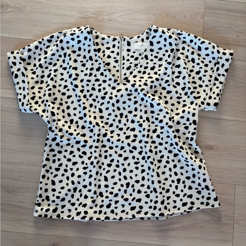 MELLODAY Black and White Boxy Short Sleeve Blouse